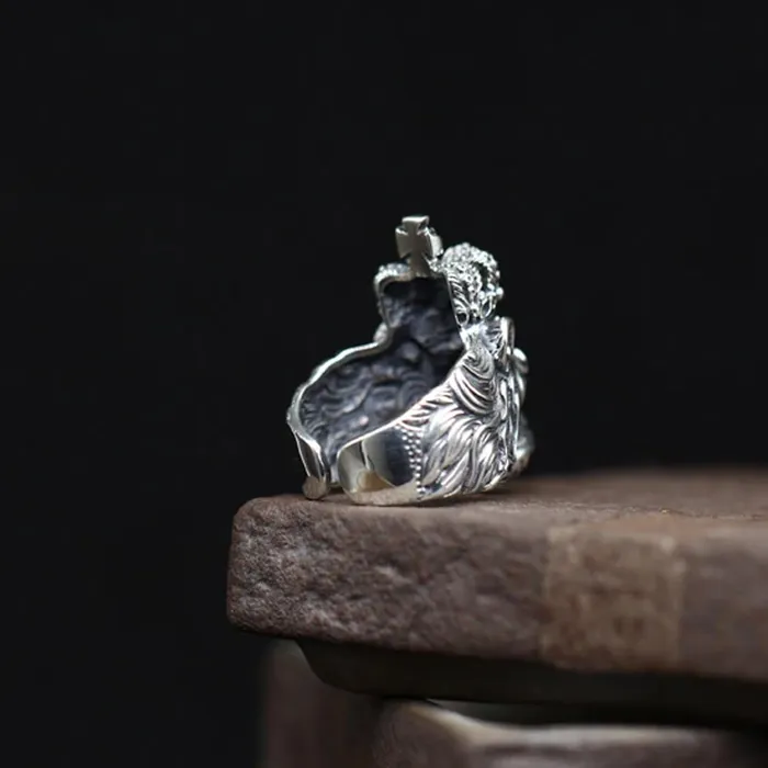 Yellow Chimes Rings for Men Lion Head Ring 316 Stainless Steel Never Fading Silver Ring for Men and Boys Yellow Chimes Earrings