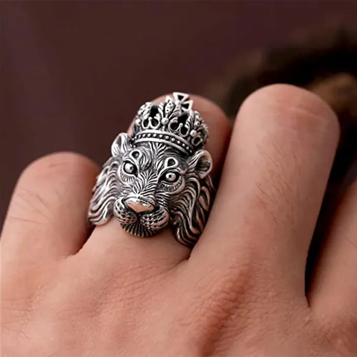 Yellow Chimes Rings for Men Lion Head Ring 316 Stainless Steel Never Fading Silver Ring for Men and Boys Yellow Chimes Earrings