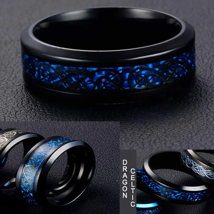 Yellow Chimes Rings For Men Pack of 1 Stainless Steel Men Ring Dragon Celtic design Blue and Black dual toned Finger Ring for Boys Ideal Gift For Men and Boys Yellow Chimes Rings