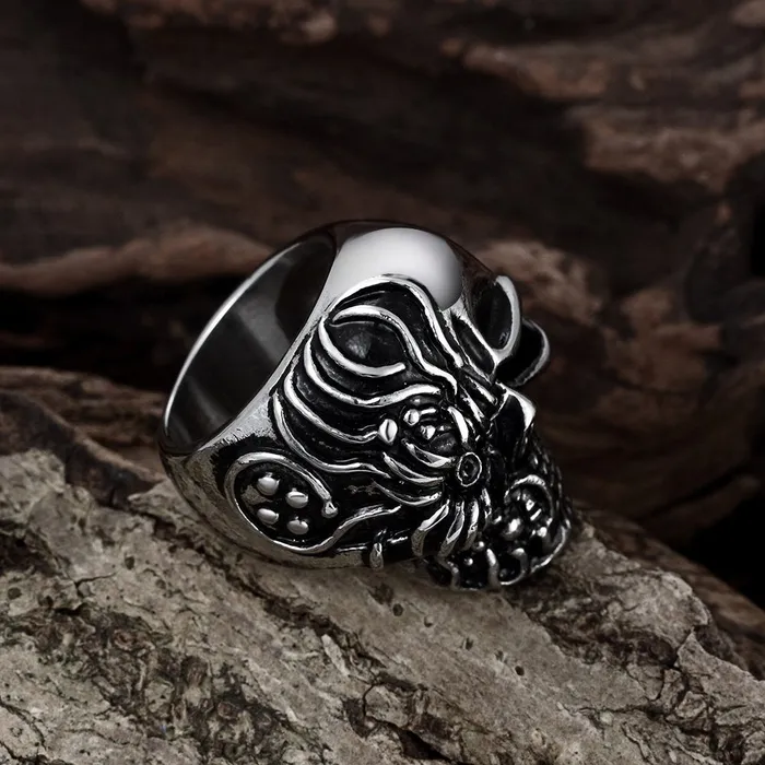 Yellow Chimes Rings for Men Silver Oxidised Style Mark Mens Collection Mens Stainless Steel Metal Bikers Ring for Men and Boys 8 Yellow Chimes Earrings