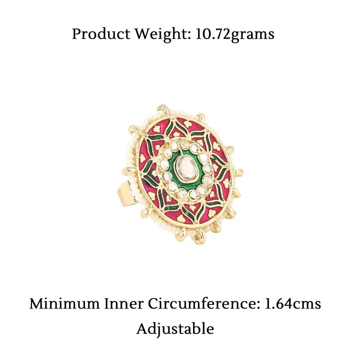 Yellow Chimes Rings for Women Adjustable Kundan Studded Meenakari Touch Rings for Women and Girls Yellow Chimes Necklaces