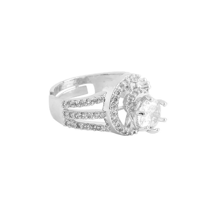 Yellow Chimes Rings for Women and Girls American Diamond Ring Silver Tone White AD Studded Adjustable Ring for Women Birthday Gift For girls and women Anniversary Gift for Wife Yellow Chimes Rings