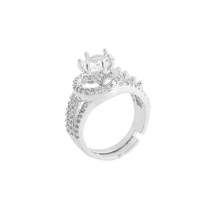Yellow Chimes Rings for Women and Girls American Diamond Ring Silver Tone White AD Studded Adjustable Ring for Women Birthday Gift For girls and women Anniversary Gift for Wife Yellow Chimes Rings