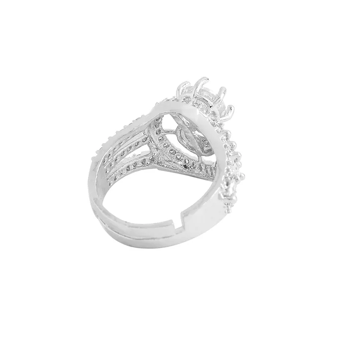 Yellow Chimes Rings for Women and Girls American Diamond Ring Silver Tone White AD Studded Adjustable Ring for Women Birthday Gift For girls and women Anniversary Gift for Wife Yellow Chimes Rings