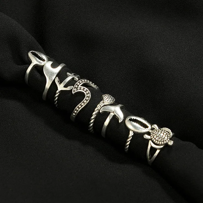 Yellow Chimes Rings for Women and Girls Fashion Aesthetic Ring Set Oxidised Silver Toned Aesthetic Rings Vintage Style Midi Finger 8 PCS Knuckle Rings Set Birthday Gift For Girls Women Yellow Chimes Earrings