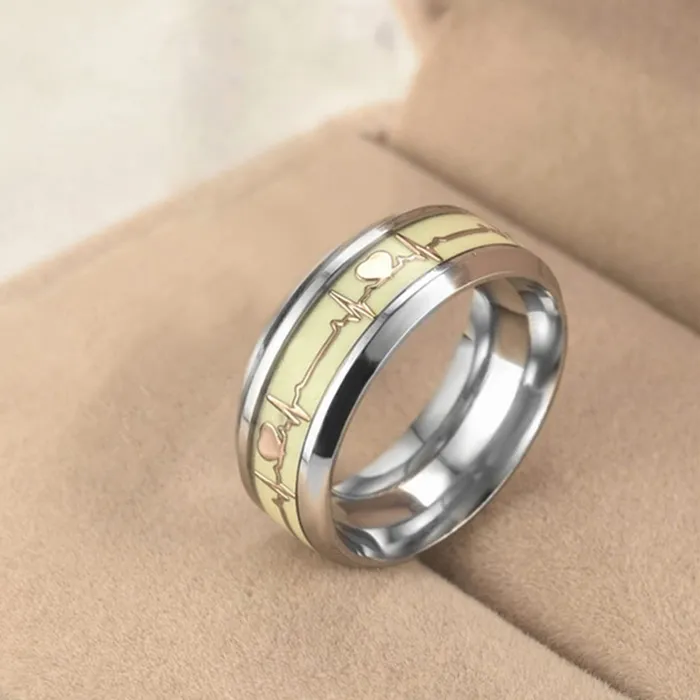 Yellow Chimes Rings for Women and Girls Silver ECG Heartbeat Titanium Rings Silver Toned Stainless Steel Finger Rings Birthday Gift for Girls and Women Anniversary Gift for Wife Yellow Chimes Earrings