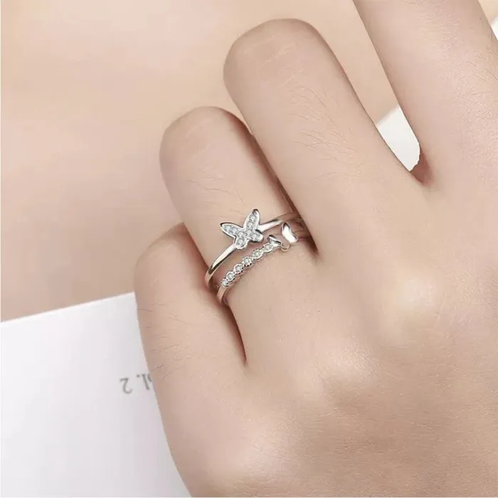 Yellow Chimes Rings for Women and Girls Silver Ring Adjustable Crystal Rings Silver Toned Butterfly Shaped Finger Ring for Women Birthday Gifts For Women Valentine Gift for Girls Yellow Chimes Earrings