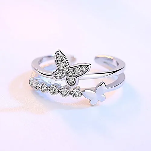 Yellow Chimes Rings for Women and Girls Silver Ring Adjustable Crystal Rings Silver Toned Butterfly Shaped Finger Ring for Women Birthday Gifts For Women Valentine Gift for Girls Yellow Chimes Earrings