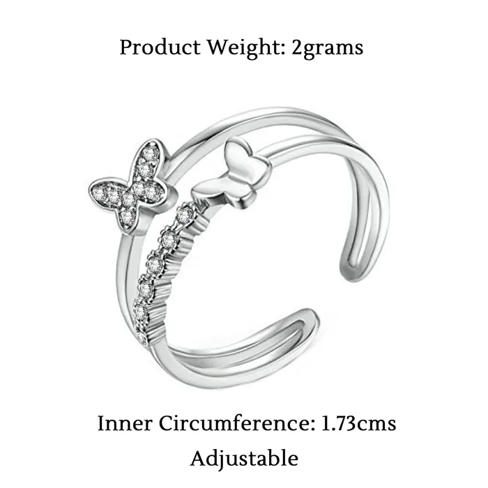 Yellow Chimes Rings for Women and Girls Silver Ring Adjustable Crystal Rings Silver Toned Butterfly Shaped Finger Ring for Women Birthday Gifts For Women Valentine Gift for Girls Yellow Chimes Earrings