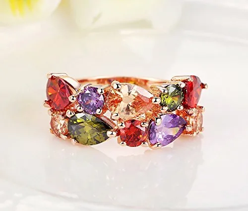 Yellow Chimes Rings for Women Beautiful Multicolor Ring Swiss Zircon Crystal Studded Rose gold plated Ring for Women and Girls Size US 6 Yellow Chimes Rings