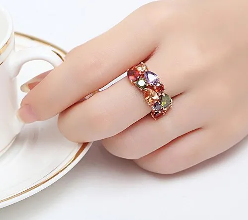 Yellow Chimes Rings for Women Beautiful Multicolor Ring Swiss Zircon Crystal Studded Rose gold plated Ring for Women and Girls Size US 6 Yellow Chimes Rings
