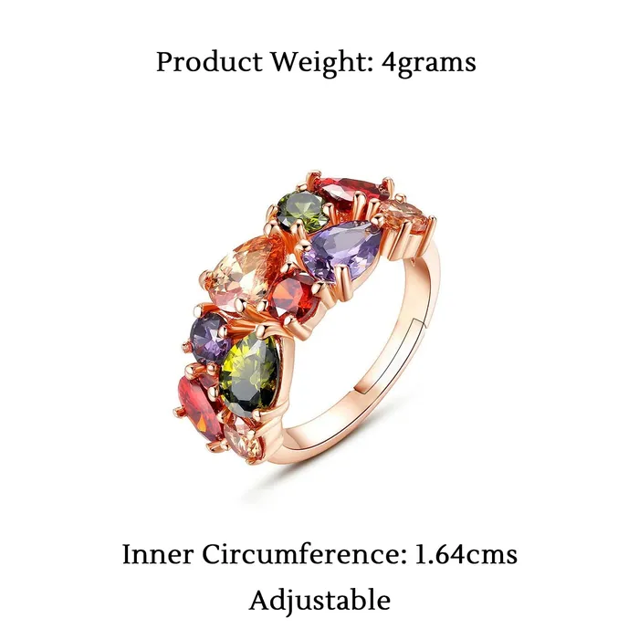 Yellow Chimes Rings for Women Beautiful Multicolor Ring Swiss Zircon Crystal Studded Rose gold plated Ring for Women and Girls Size US 6 Yellow Chimes Rings