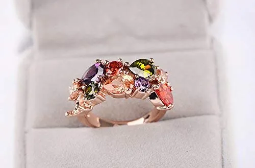 Yellow Chimes Rings for Women Beautiful Multicolor Ring Swiss Zircon Crystal Studded Rose gold plated Ring for Women and Girls Size US 6 Yellow Chimes Rings