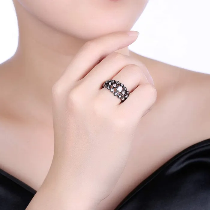 Yellow Chimes Rings for Women Black Gun Plated Purple Crystal Rings for Women and GirlsSize US 8 Yellow Chimes Rings