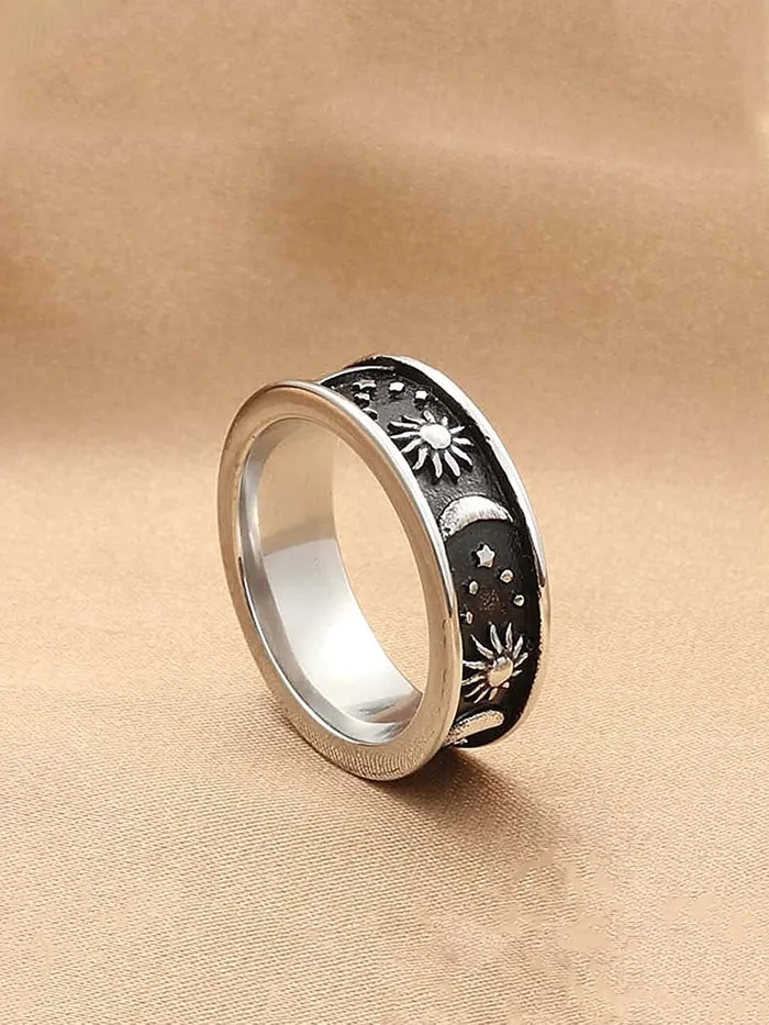 Yellow Chimes Rings for Women Stainless Steel Ring Carved Sun Moon Universe Energy Sign Statement Band Rings for Women and GirlsSize US 8 Yellow Chimes Rings