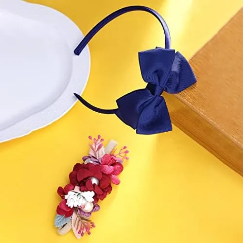 Yellow Chimes Rings Kairangi Hair Bands for Girls Kids Hair Accessories for Girls Baby Hair Band 2 Pcs Stretcheable Head Band Blue Floral Hairband for Girls Kids Bow Hair Band for Girls Kids Toddlers