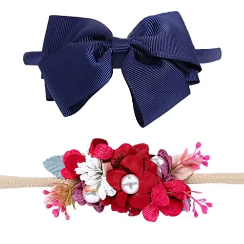 Yellow Chimes Rings Kairangi Hair Bands for Girls Kids Hair Accessories for Girls Baby Hair Band 2 Pcs Stretcheable Head Band Blue Floral Hairband for Girls Kids Bow Hair Band for Girls Kids Toddlers