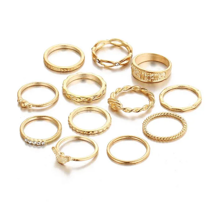 Yellow Chimes Rings Yellow Chimes 12 PCs Combo Boho Vintage Style Gold Plated Knuckle Rings Set for Women and Girls YCFJRG164KNLCGL Yellow Chimes Rings Yellow Chimes 12 PCs Combo Boho Vintage Style Gold Plated Knuckle Rings Set for Women and Girls YCFJRG164KNLCGL