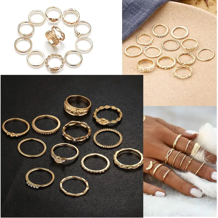 Yellow Chimes Rings Yellow Chimes 12 PCs Combo Boho Vintage Style Gold Plated Knuckle Rings Set for Women and Girls YCFJRG164KNLCGL