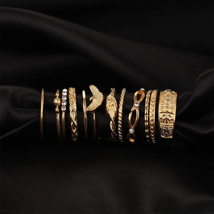 Yellow Chimes Rings Yellow Chimes 12 PCs Combo Boho Vintage Style Gold Plated Knuckle Rings Set for Women and Girls YCFJRG164KNLCGL
