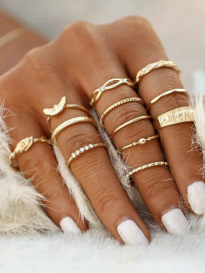 Yellow Chimes Rings Yellow Chimes 12 PCs Combo Boho Vintage Style Gold Plated Knuckle Rings Set for Women and Girls YCFJRG164KNLCGL