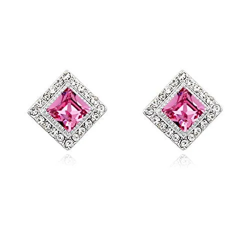 Yellow Chimes Rings Yellow Chimes A5 High Grade Crystal Platinum Plated Sqaure Crystal Earrings for Women Girls Pink Yellow Chimes Rings Yellow Chimes A5 High Grade Crystal Platinum Plated Sqaure Crystal Earrings for Women Girls Pink