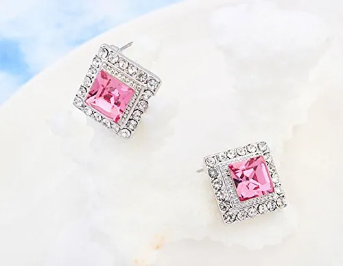 Yellow Chimes Rings Yellow Chimes A5 High Grade Crystal Platinum Plated Sqaure Crystal Earrings for Women Girls Pink