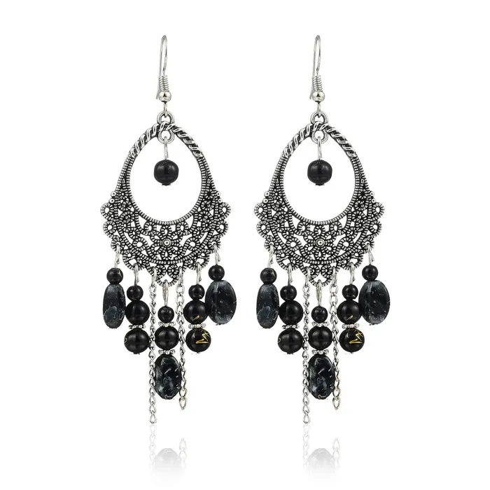 Yellow Chimes Rings Yellow Chimes Afghani Tribal Black Silver Dangle Earring for Women Girls
