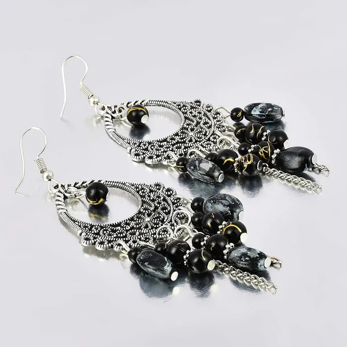 Yellow Chimes Rings Yellow Chimes Afghani Tribal Black Silver Dangle Earring for Women Girls
