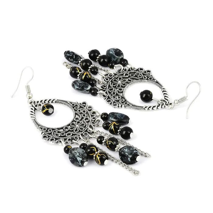 Yellow Chimes Rings Yellow Chimes Afghani Tribal Black Silver Dangle Earring for Women Girls
