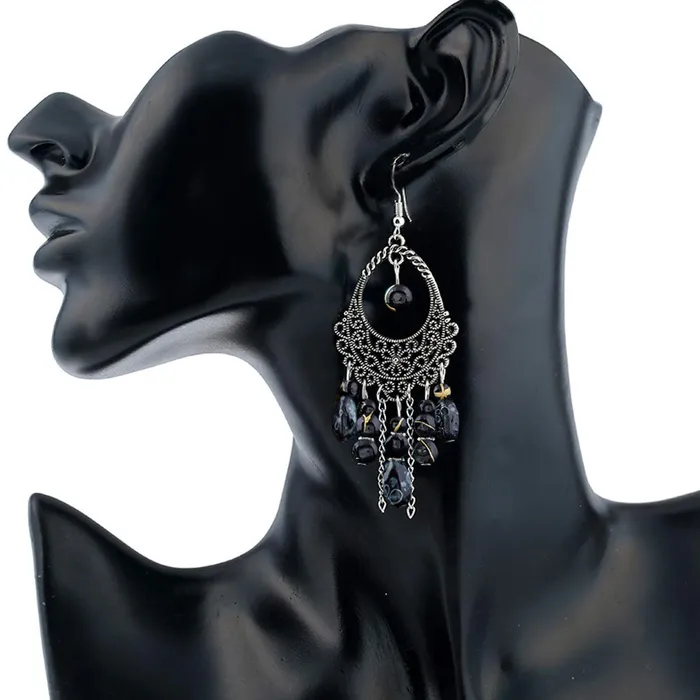Yellow Chimes Rings Yellow Chimes Afghani Tribal Black Silver Dangle Earring for Women Girls