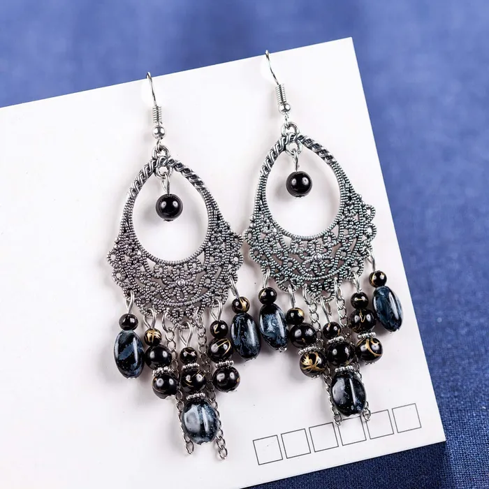 Yellow Chimes Rings Yellow Chimes Afghani Tribal Black Silver Dangle Earring for Women Girls