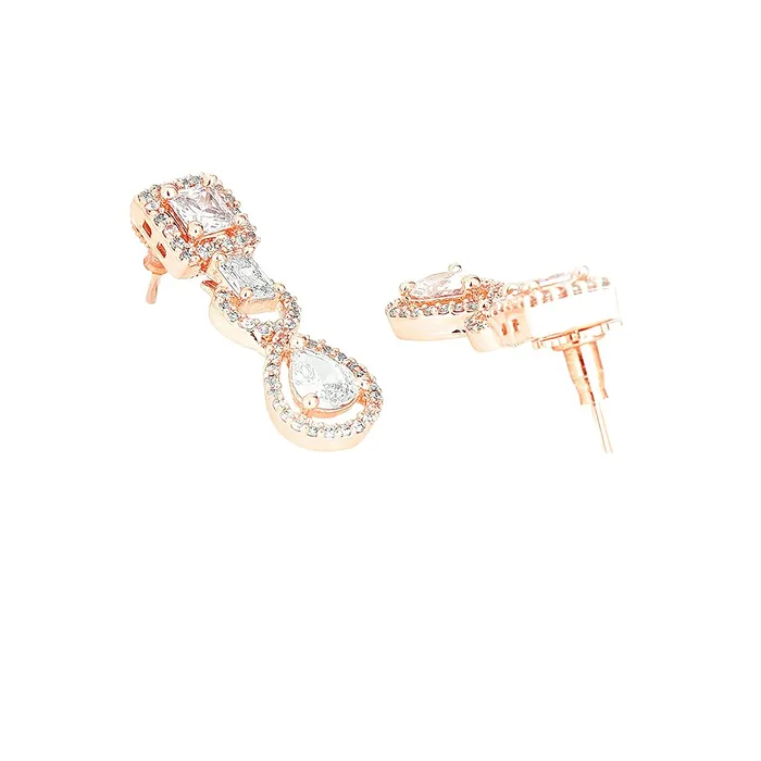 Yellow Chimes Rings Yellow Chimes American Diamond Necklace Set For Women White Stone Rose Gold Jewellery Set For Women Diamond Necklace Set Birthday Gift for Girls Anniversary Gift for Wife