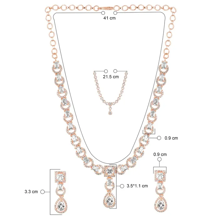 Yellow Chimes Rings Yellow Chimes American Diamond Necklace Set For Women White Stone Rose Gold Jewellery Set For Women Diamond Necklace Set Birthday Gift for Girls Anniversary Gift for Wife
