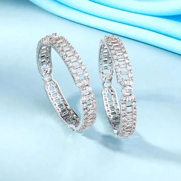 Yellow Chimes Rings Yellow Chimes Bangles for Women and Girls American Diamond Bangles for women Silver Tone White AD Studded Bangles for girls Birthday Gift For girls and women Anniversary Gift for Wife