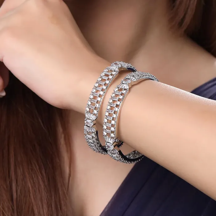 Yellow Chimes Rings Yellow Chimes Bangles for Women and Girls American Diamond Bangles for women Silver Tone White AD Studded Bangles for girls Birthday Gift For girls and women Anniversary Gift for Wife
