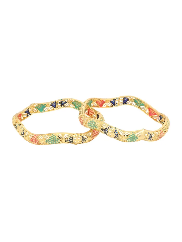 Yellow Chimes Rings Yellow Chimes Bangles for Women Floral and Wave Designed Meenakari Touch Traditional Bangles for Women and Girls