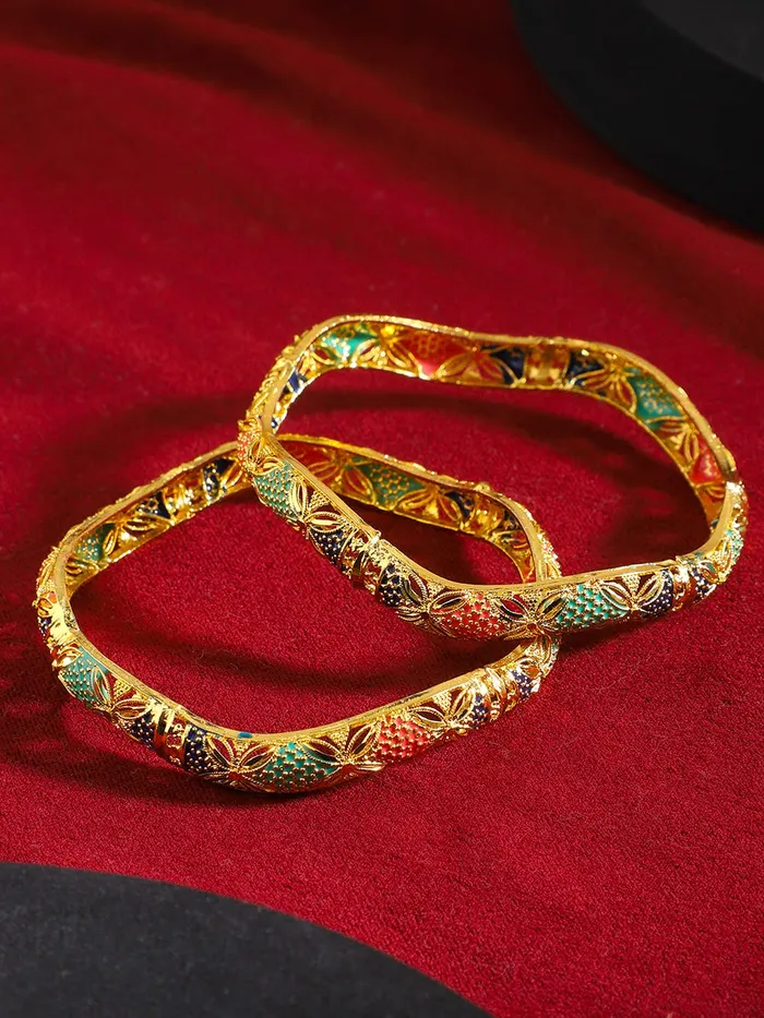 Yellow Chimes Rings Yellow Chimes Bangles for Women Floral and Wave Designed Meenakari Touch Traditional Bangles for Women and Girls