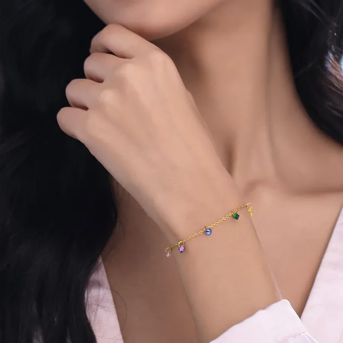 Yellow Chimes Rings Yellow Chimes Bracelet for Women and Girls Fashion Golden Chain Bracelets for Women Gold Plated Crystal Charms Link Chain Bracelet Birthday Gift For Girls Women Anniversary Gift for Wife