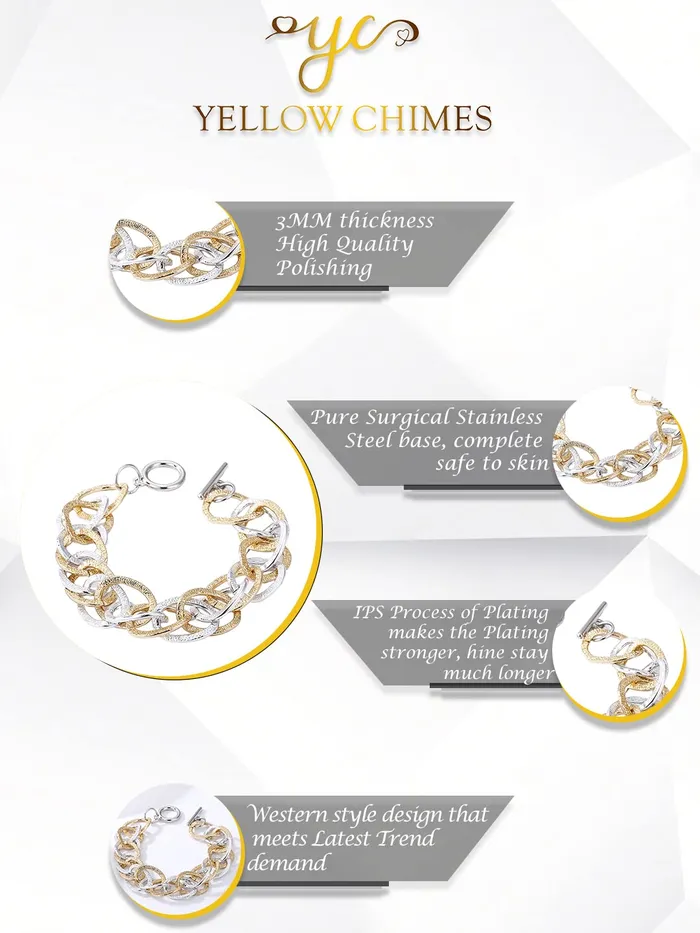 Yellow Chimes Rings Yellow Chimes Bracelet for Women Gold Plated Dual Tone Silver Gold Link Chain Bracelet For Women and Girls