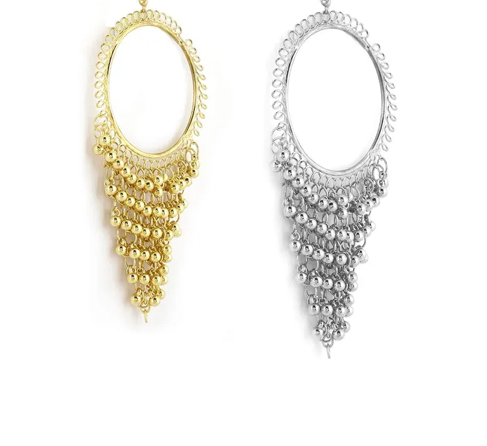 Yellow Chimes Rings Yellow Chimes Combo of 2 Pairs Silver Golden Danglers Traditional Chandbali Earrings for Women and Girls