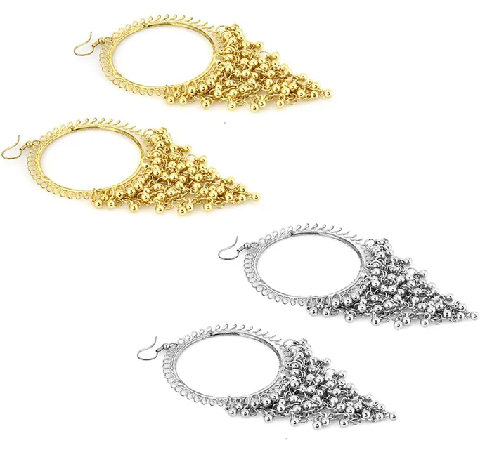 Yellow Chimes Rings Yellow Chimes Combo of 2 Pairs Silver Golden Danglers Traditional Chandbali Earrings for Women and Girls