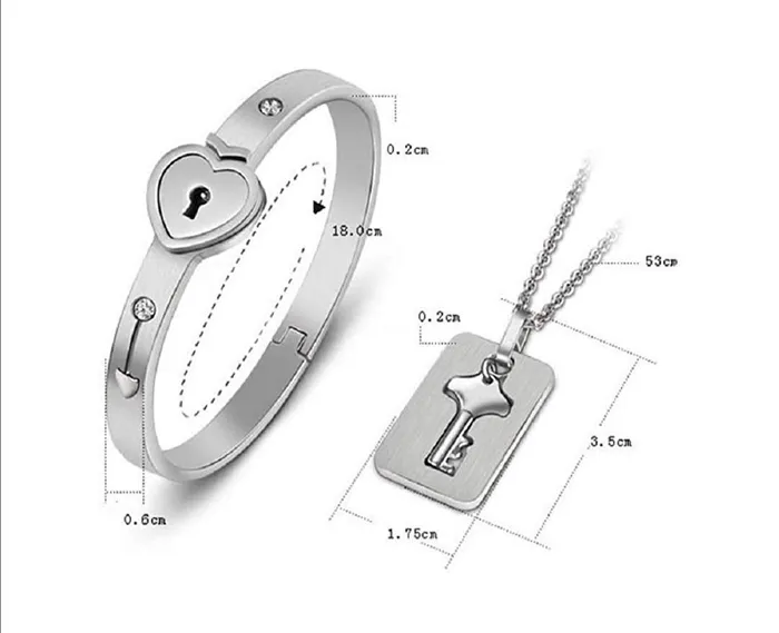 Yellow Chimes Rings Yellow Chimes Couple Bracelet Set for Women Engraved Lock and Key Stainless Steel Couple Bracelet Pendant Necklace Set for Men and Women