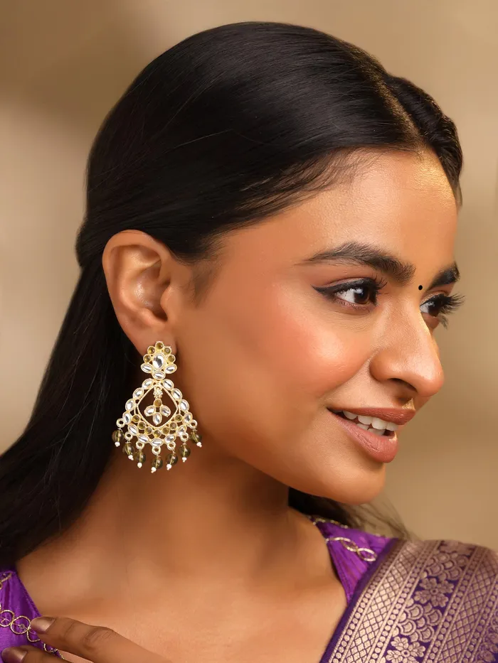 Yellow Chimes Rings Yellow Chimes Dangle Earrings Stylish Kundan Design 1 Pair Gold