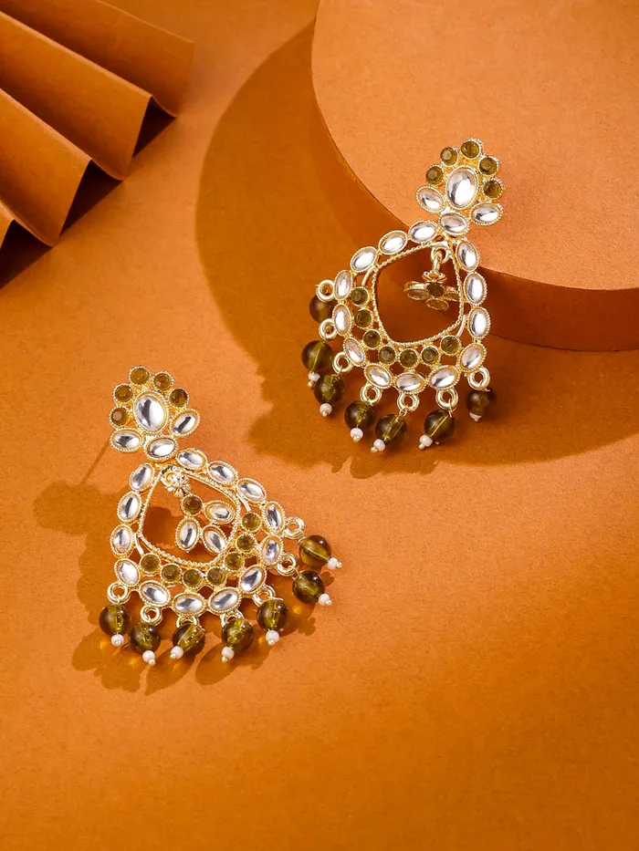 Yellow Chimes Rings Yellow Chimes Dangle Earrings Stylish Kundan Design 1 Pair Gold