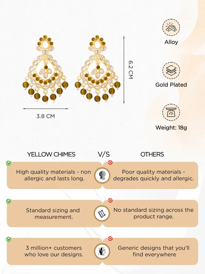 Yellow Chimes Rings Yellow Chimes Dangle Earrings Stylish Kundan Design 1 Pair Gold