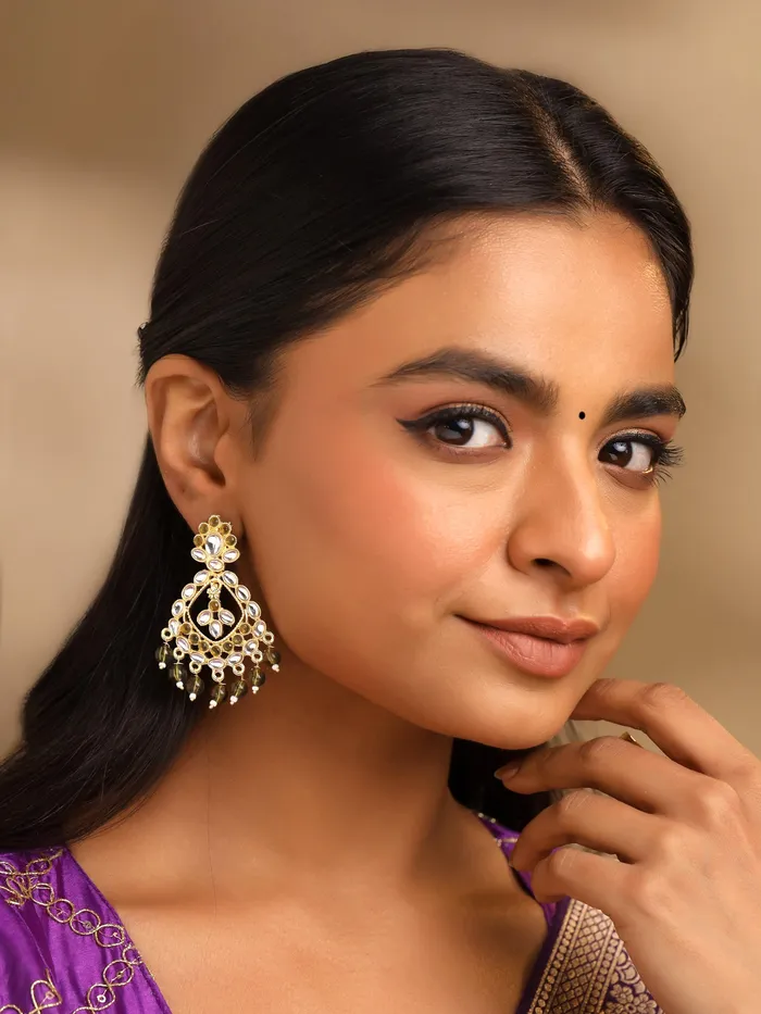 Yellow Chimes Rings Yellow Chimes Dangle Earrings Stylish Kundan Design 1 Pair Gold