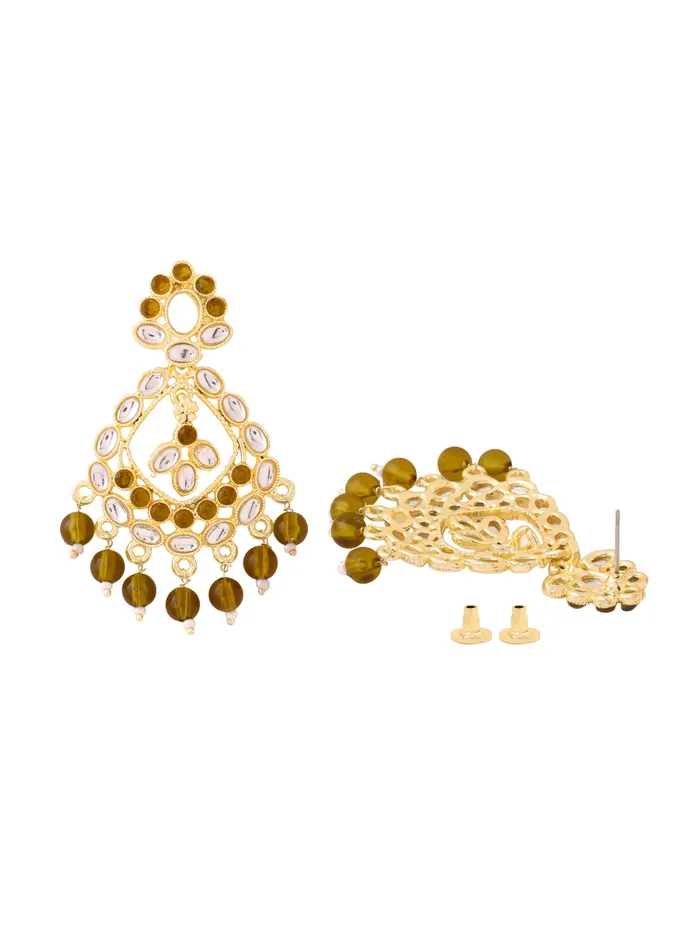Yellow Chimes Rings Yellow Chimes Dangle Earrings Stylish Kundan Design 1 Pair Gold
