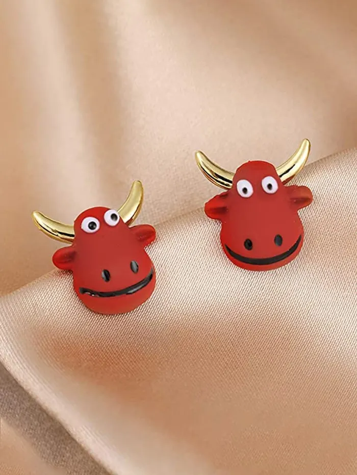 Yellow Chimes Rings Yellow Chimes Earrings for Women and Girls Studs for Girls Red Color Bull Face Designed Stud Earrings Birthday Gift for girls and women Anniversary Gift for Wife