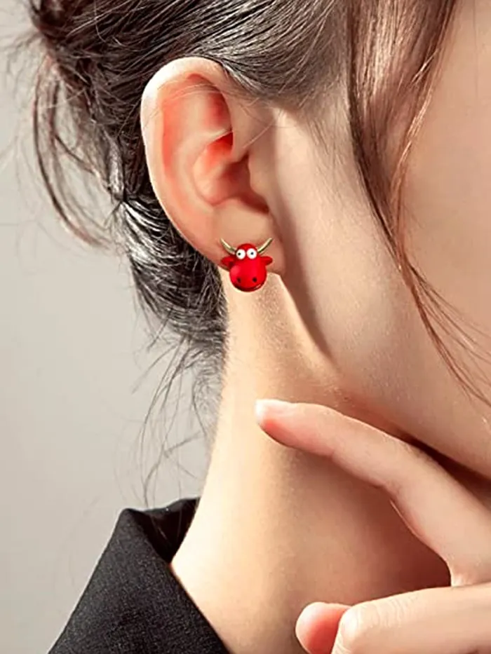 Yellow Chimes Rings Yellow Chimes Earrings for Women and Girls Studs for Girls Red Color Bull Face Designed Stud Earrings Birthday Gift for girls and women Anniversary Gift for Wife